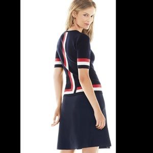 CAbi Navy and Red Striped Top